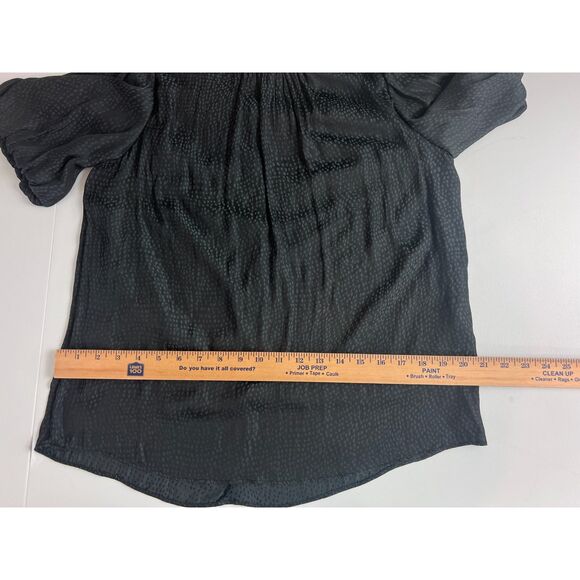 Pants Store Women's Short Puff Sleeve Blouse Lined Black Polyester Top Size S - Picture 8 of 10